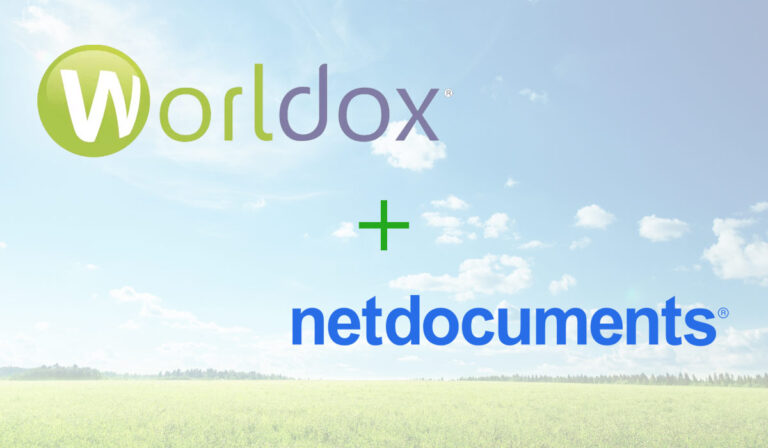 Field under blue sky with logos for Worldox and NetDocuments